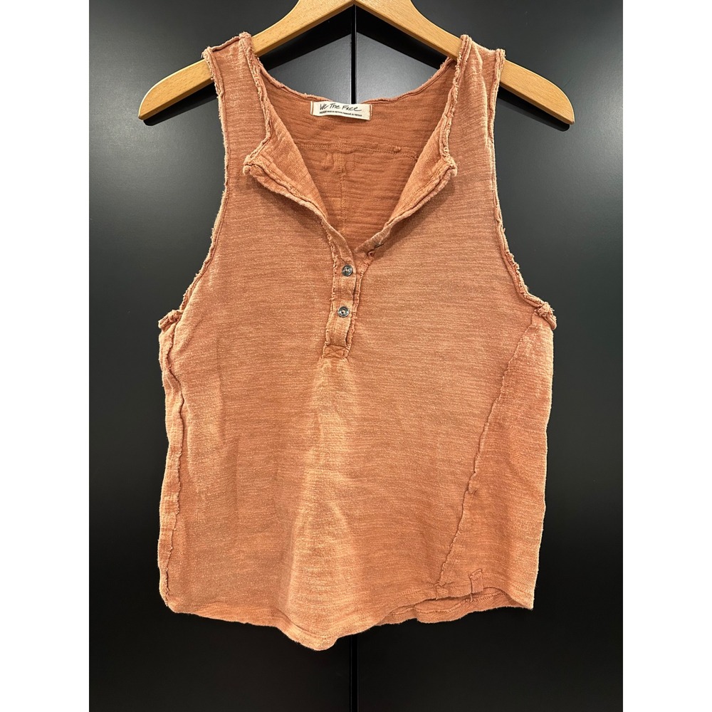 Free People We The Free Terracotta Orange Henley Tank Top Raw Edge Seam Medium
